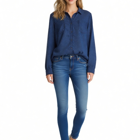 Halogen Spotted Dots Women's XL Chambray Tencel Button Up Shirt Long Sleeves - Picture 4 of 16